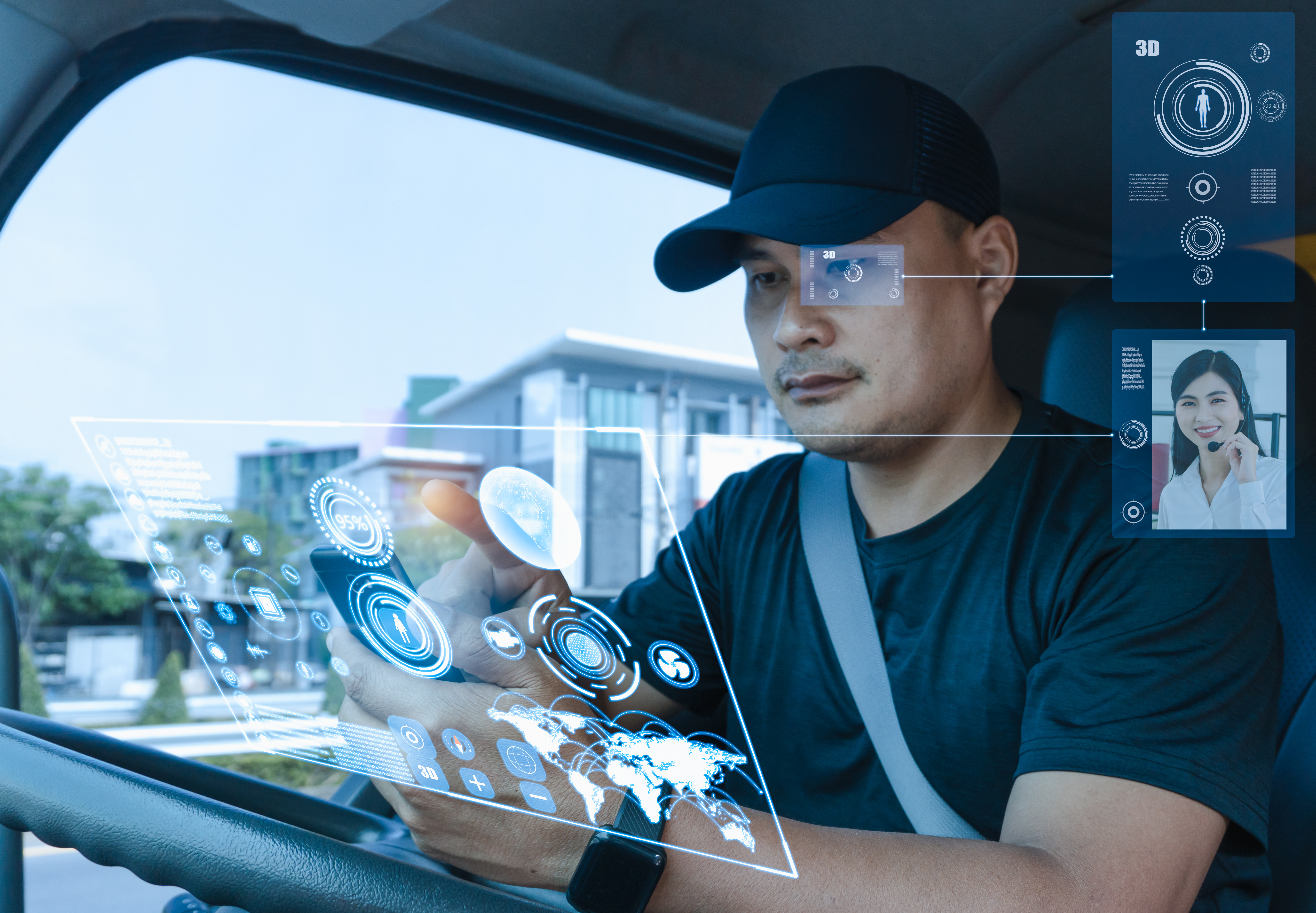 man in car with driver monitoring feature