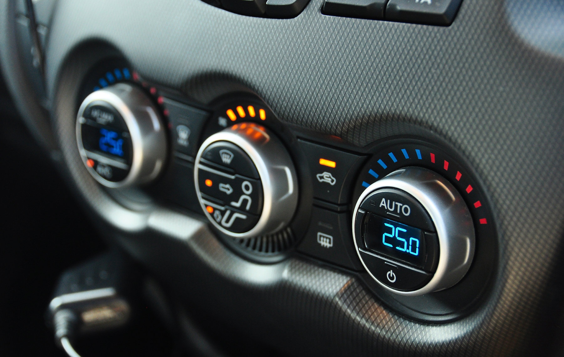 Close up of automotive HVAC in-cabin comfort