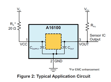 A16100: Three-Wire Differential Camshaft Position Sensor with a programmable threshold, Typical Block Diagram