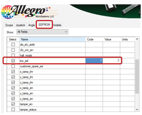 Figure 7: Fastest BW Select Code = https://www.allegromicro.com/404?aspxerrorpath=/insights-and-innovations/technical-documents/hall-effect-sensor-ic-publications/7